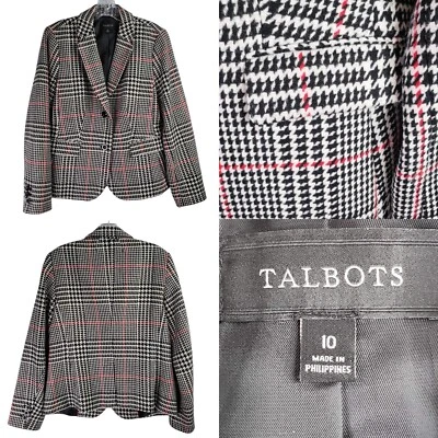 Chaqueta Blazer Talbots Mujer Talla 10 Lana Elástica Botón Forrada Pata de Gallo Negra Foto 1 de 4