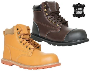 Mens Leather Steel Toe Cap Ankle Safety Work Boots Lace Up Slip Resistant Shoes - Picture 1 of 10