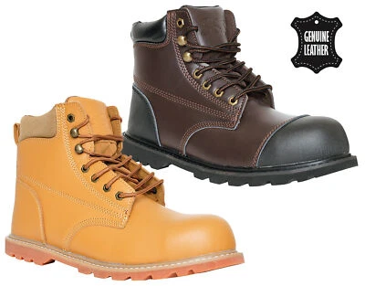 Botas de trabajo de seguridad al tobillo con puntera de acero de cuero para hombre Zapatos antideslizantes con cordones Foto 1 de 2