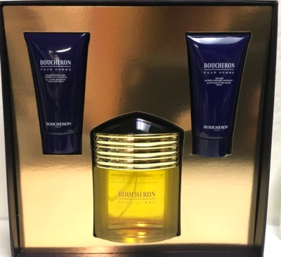 Juego Boucheron For Men de colección: 3,3 oz EDP + después del afeitado + champú 1,6 oz cada uno nuevo en caja Foto 1 de 4