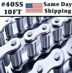 #40 Stainless Steel Roller Chain 10 FT - Authentic 304 Steel - SAME DAY SHIPPING - Picture 1 of 1
