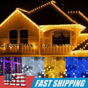 LED Hanging Icicle Curtain Fairy String Light Outdoor Christmas Xmas Party Decor - Picture 1 of 11