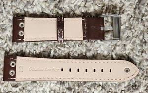 22mm Brown 100% Genuine Leather watch band Aviator Pilot 3 SOLID Stainless Steel - Picture 1 of 6