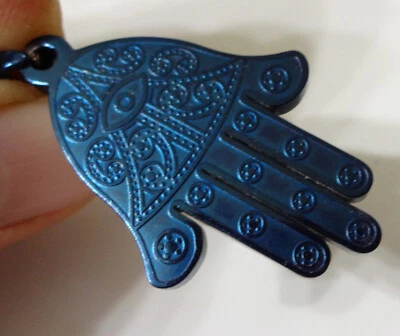 Pingente amuleto antigo de aço inoxidável ainda azul Hamsa mão de Fátima amuleto olho mau - Imagem 1 de 4