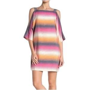 Trina Turk Cold Shoulder Dress Baracoa Sz Small Striped Multicolor Mini - Picture 1 of 9