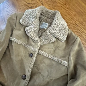 Vintage 70s Fingerhut Fashions Faux Suede Sherpa Lined Coat Women's Size 14 - Picture 1 of 10