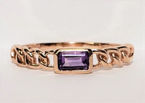 14k Rose Gold Bezel Set Amethyst Chain Design Ring Size 8 - Picture 1 of 4