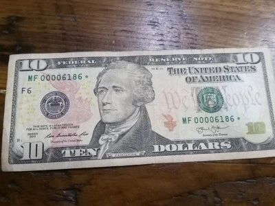 $10 Dollar Bill USD Rare Star Note MF00006186*  - Image 1 of 4