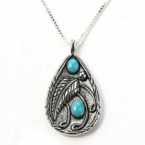 Tibetan Silver Blue Turquoise Crystal Pendant Fashion Jewelry w/19" Necklace