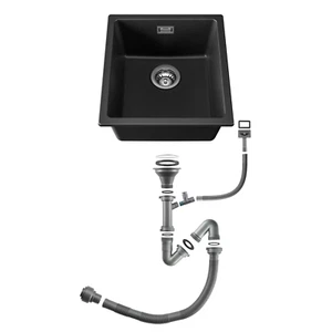 Küchenspüle Schwarz Einbauspüle mit Siphon und Überlaufgarnitur Spüle Granit 40 - Bild 1 von 19