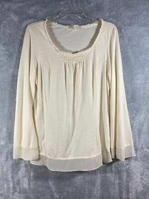 J.Jill White Ivory Long Bell Sleeve Super Soft Cotton Moda Top Silk Trim L Large - Image 1 of 4