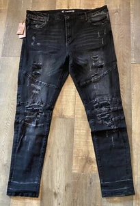 Crysp Denim Men’s Montana Black Distressed Jeans Size 42x32 New With Tags - Picture 1 of 16