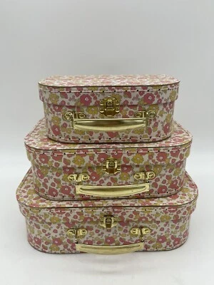 EUC 3 Paperboard Suitcases Floral Flower Storage Gift Boxes Metal Cottagecore - Image 1 of 4