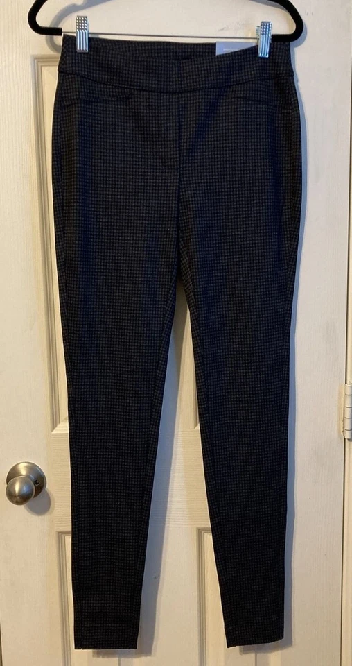 Chico's Gray & Black Gingham Ponte Ankle Leggings Pants Size 1R/8R