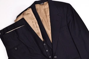 Vintage Custom Bill Blass 3 Piece Black Stripe Wool Suit 38 S Pants 34x28 - Picture 1 of 20