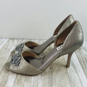 Tacones Badgley Mischka plateados adornados con joyas punta abierta talla 9,5 - Imagen 1 de 9