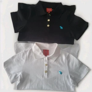 Nuevo con etiquetas Conjunto 2 Camisas Polo de Golf Tracy Negoshian Top Elefante Dorado Botón Negro Blanco S - Imagen 1 de 9