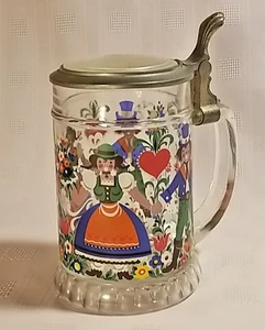 Birra con coperchio in vetro e peltro Stein Tankard immagini popolari Busch Gardens pubblicità sul coperchio - Foto 1 di 7
