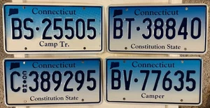 Set Of 4 Connecticut UNISSUED license plate CAMPER COMBINATION CAMP TRAILER CT - Picture 1 of 12