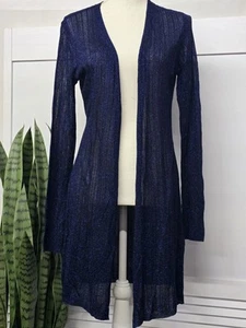 WHITE HOUSE BLACK MARKET WHBM Shimmer Blue Cover-up Lo G Sleeve Open Front Mediu - Picture 1 of 6