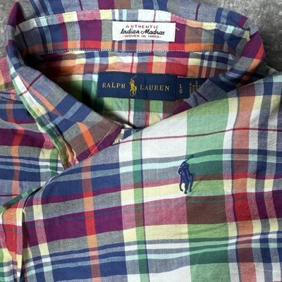 Ralph Lauren Shirt Men’s Large Plaid Indian Madras Short Sleeve Button Up - Image 1 of 4