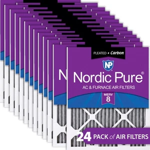 Nordic Pure 16x16x1 Furnace Air Filters MERV 8 Pleated Plus Carbon 24 Pack - Picture 1 of 7