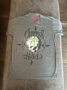 Herren grau Medium Cypress Hill Totenkopf & Marihuana Blatt Kurzarm T-Shirt Y2K - Bild 1 von 5