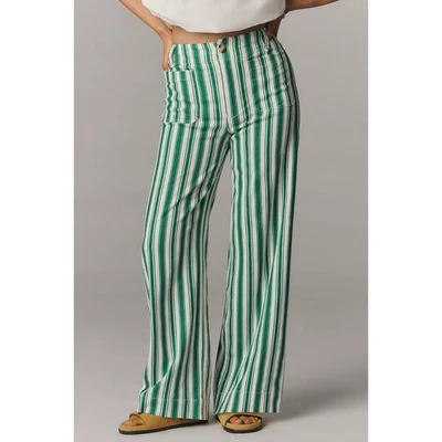 Pantalones Anthropologie Colette Largo Pierna Ancha Maeve Verde Rayas Talla 27P Foto 1 de 4