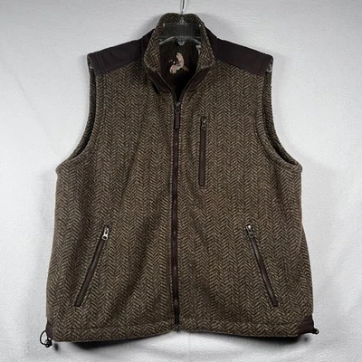 ORVIS Vest Size LG Brown Herringbone Tweed Fleece Full Zip Vest 1856 Pockets - Image 1 of 4