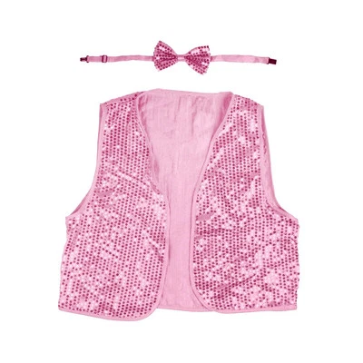 Kids Sequin Vest Bow Tie Set Costume 80s Party Dress Up Waistcoat - Light Pink - image 1 of 3