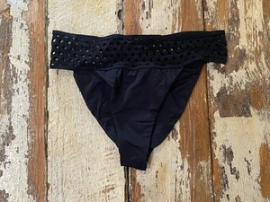 Beach Bunny Lace Trim Large Black Cinched Back swimwear Bikini Bottom Swim Suit - Picture 1 of 3