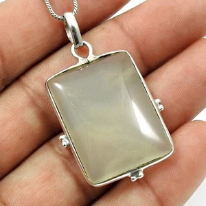 Ciondolo Boho Argento Sterling Massiccio Quadrato Calcedonio Naturale Anniversario Gioielli - Foto 1 di 7