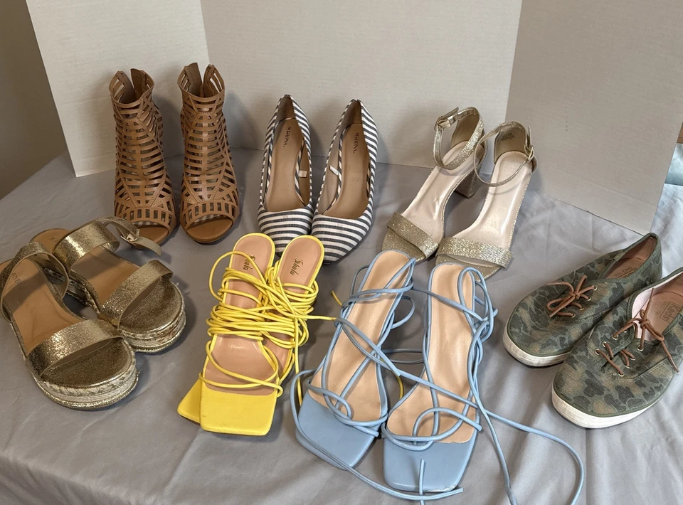 Lotes de 7 sapatos femininos tamanho 10 Anna Michelle Merona Anna Michelle e mais - Imagem 1 de 4