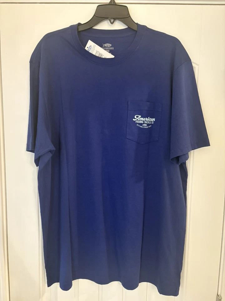 NUEVO CON ETIQUETAS AFTCO Para hombres XL Bermudas Pesca Rendimiento Camisa Manga Corta Azul Foto 1 de 2