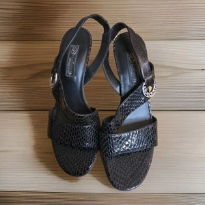 BRIGHTON Rivoli Sandals Black Patent Snake Slingback ITALY Heels US 7 $210 EUC - Picture 1 of 12