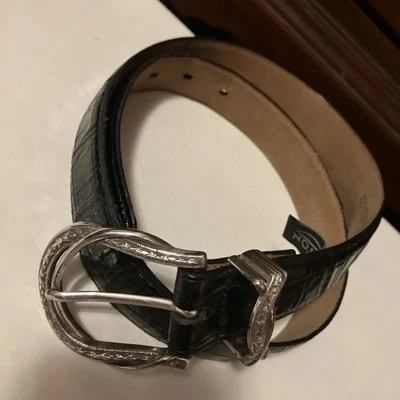 Cinturón de cuero negro Brighton hebilla plateada talla L Foto 1 de 4