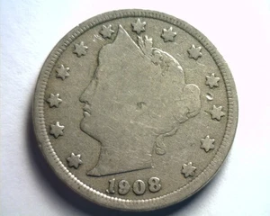 1908 LIBERTY NICKEL GUT + G + SCHÖNE ORIGINAL MÜNZE BOBS MÜNZEN SCHNELLER 99c VERSAND - Bild 1 von 2