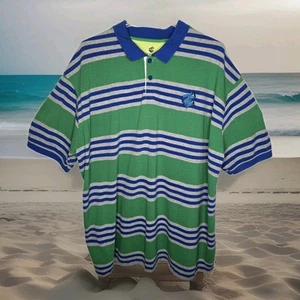 Rocawear Classic Polo Shirt Men's 5XL Green Blue Golf Striped ROCA Logo Design - Picture 1 of 11
