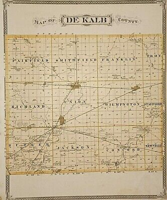 1876 Map ~ DE KALB Co.- AUBURN - WATERLOO, INDIANA // COLUMBIA CITY On Reverse • 62.04$