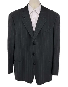 Armani Collezioni Blazer 50L Sport Coat Suit Jacket Black Striped 3 Button - Picture 1 of 12