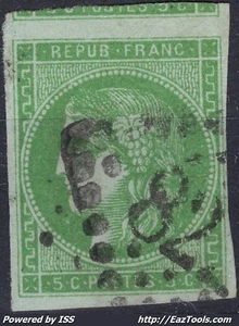 FRANCE EMISSION DE BORDEAUX 5c VERT N° 42B AVEC OBLITERATION GC - Picture 1 of 2