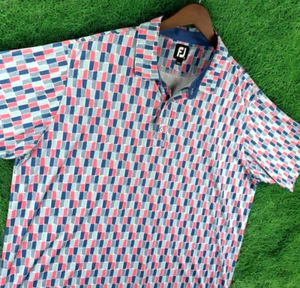 FootJoy Polo Uomo 2XL Golf Camicia Piastrella Verniciata Lisle Geometrica Stampa All Over Usato in Ottime Condizioni - Foto 1 di 13