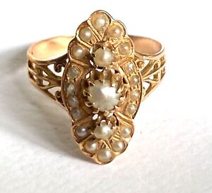 Antique French Victorian Edwardian 18k Yellow gold pearl Ring 