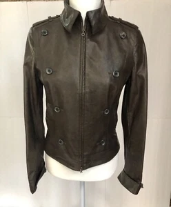 $485 Hugo Boss women's Brown Leather Short Jacket Size S - Picture 1 of 12