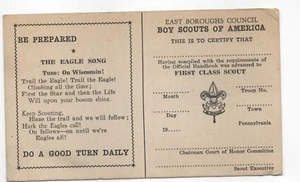 VINTAGE  BOY SCOUT 1940's First Class ADVANCEMENT CARD- East Boroughs Council - Picture 1 of 2