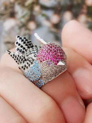 8.50 TCW Simulated Aquamarine, Ruby, Onyx & Sapphire Pretty Bird Luxurious Ring - Image 1 of 4