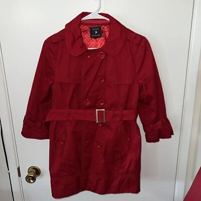 FOREVER 21 Red Woven Belted Wrap Trench Lapel Jacket Pea Coat Size M - Image 1 of 4