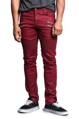 Victorious Men's Skinny Fit Coated Biker Jean zipper Moto Pants DL1030-T21E - Image 1 of 2