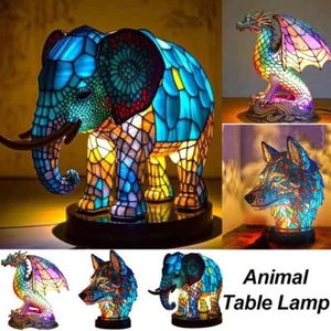 Animal Table Lamp Series Stained Glass Stained Night Light Retro Desk - Picture 1 of 28