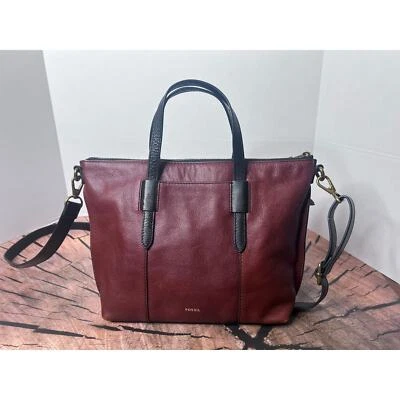 Fossil Skylar Satchel Brown Leather Black Suede Stripe Crossbody Purse - Image 1 of 4